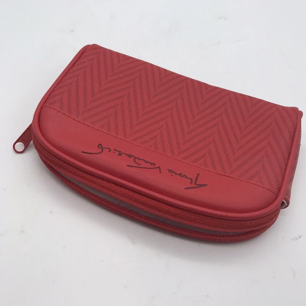 Vintage Gloria Vanderbilt Makeup Bag Red Herringbone 4x6 in. Cosmetic Pouch NEW
